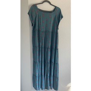 Natural Life Tiered Mumu style dress L/XL teal with pink purple and green floral